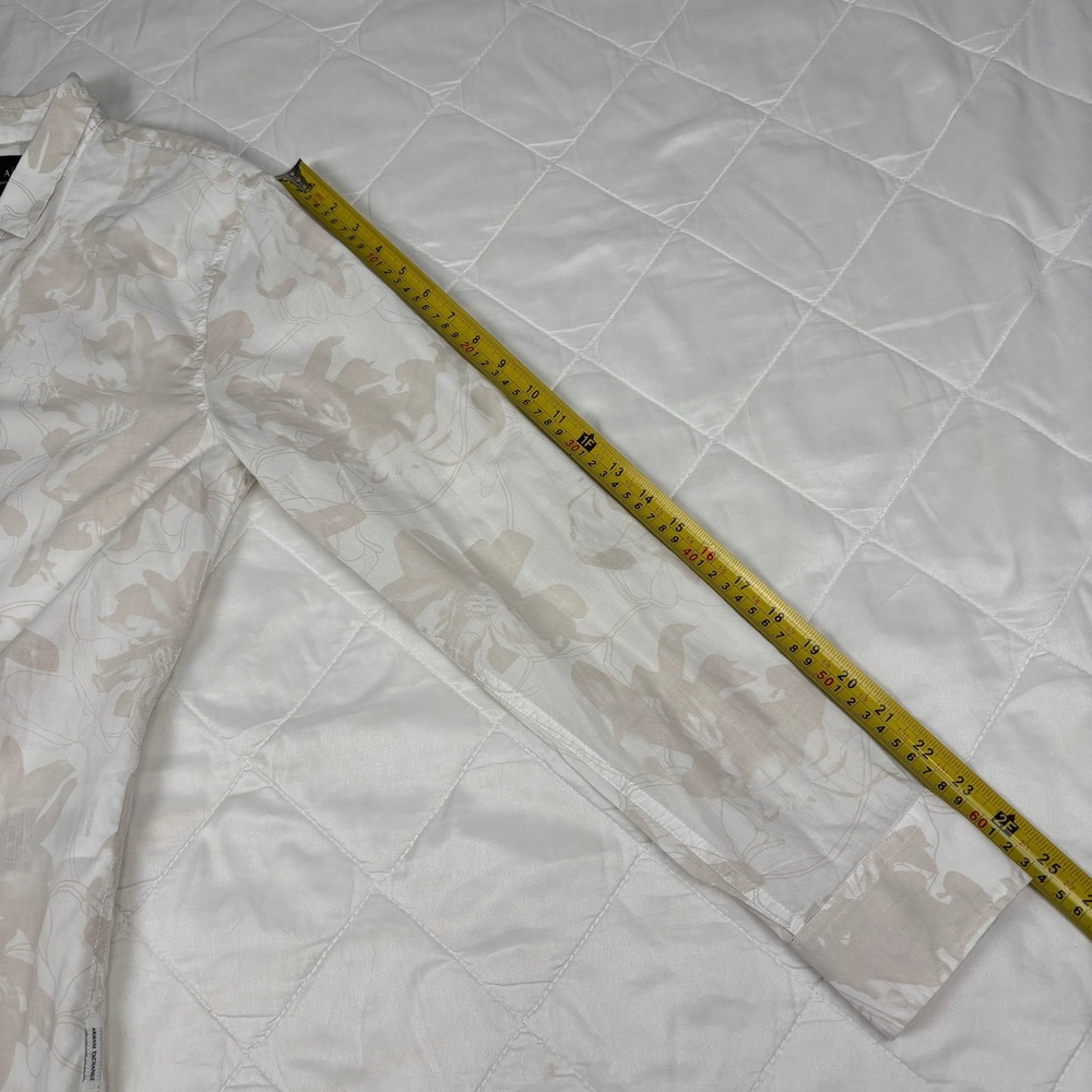 Armani Exchange A|X Logo Button Up Shirt Mens M Beige Abstract Print 100% Cotton - Picture 5 of 13
